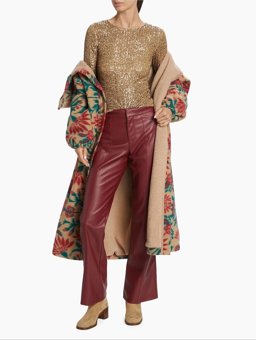 Free People Gold Rush Long Sleeve Sequin Top NWOT Sz M